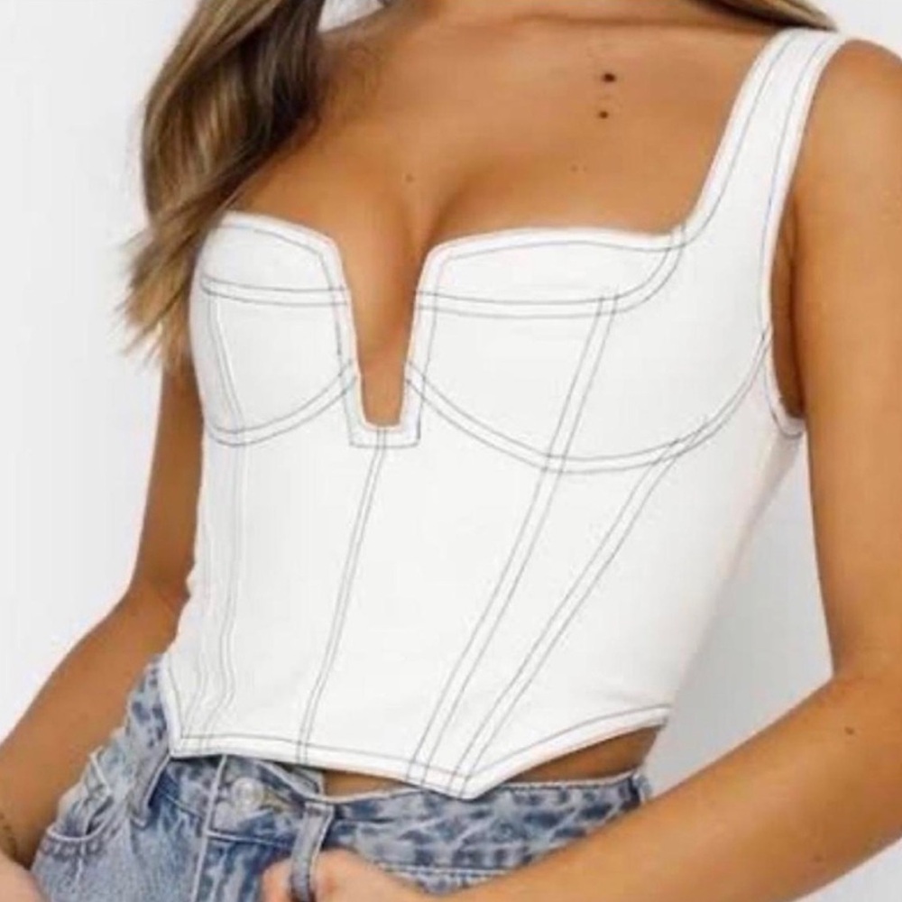 White Fox Boutique White Corset-Style Crop Top